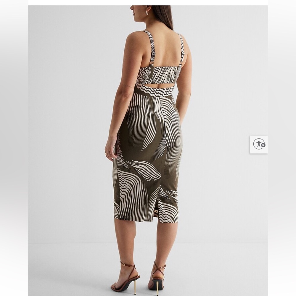Express Abstract Olive & White Sexy Cutout Midi Dress 8/10 - Picture 8 of 13